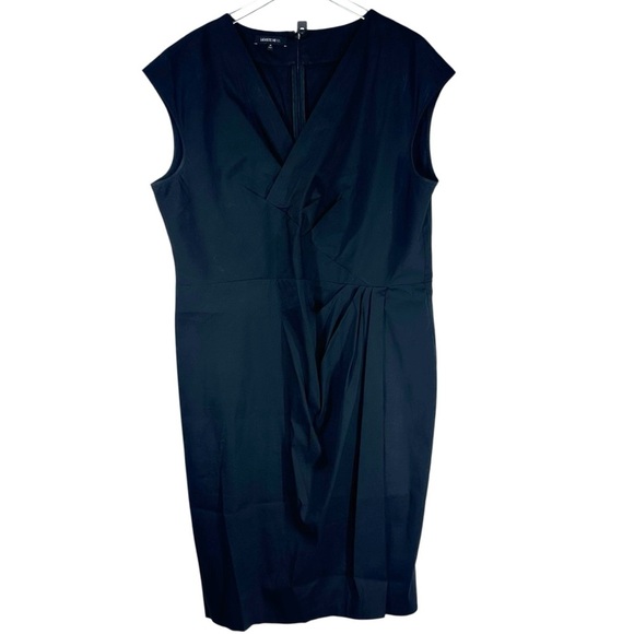 LAFAYETTE 148 Black Lightweight Stretch Twisted Front Sleeveless Midi Dress 16 - Picture 1 of 9